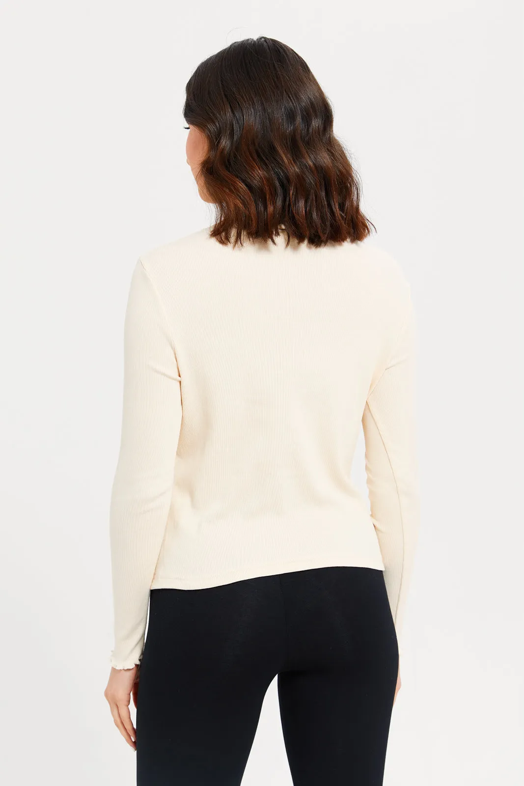Women Beige Perspective Print T-Shirt
