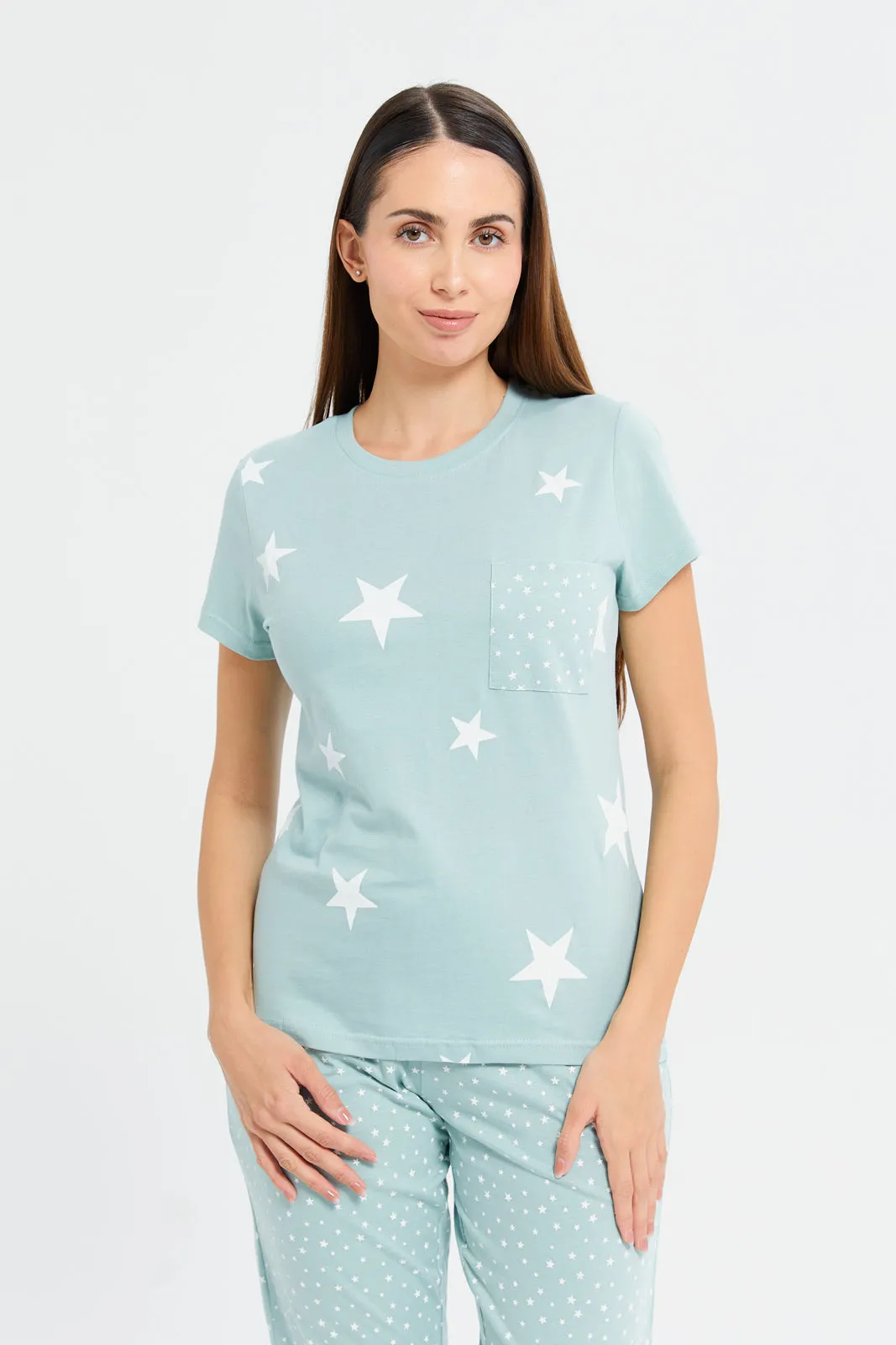 Women Blue Stars Print Payjma Set (2 Piece)