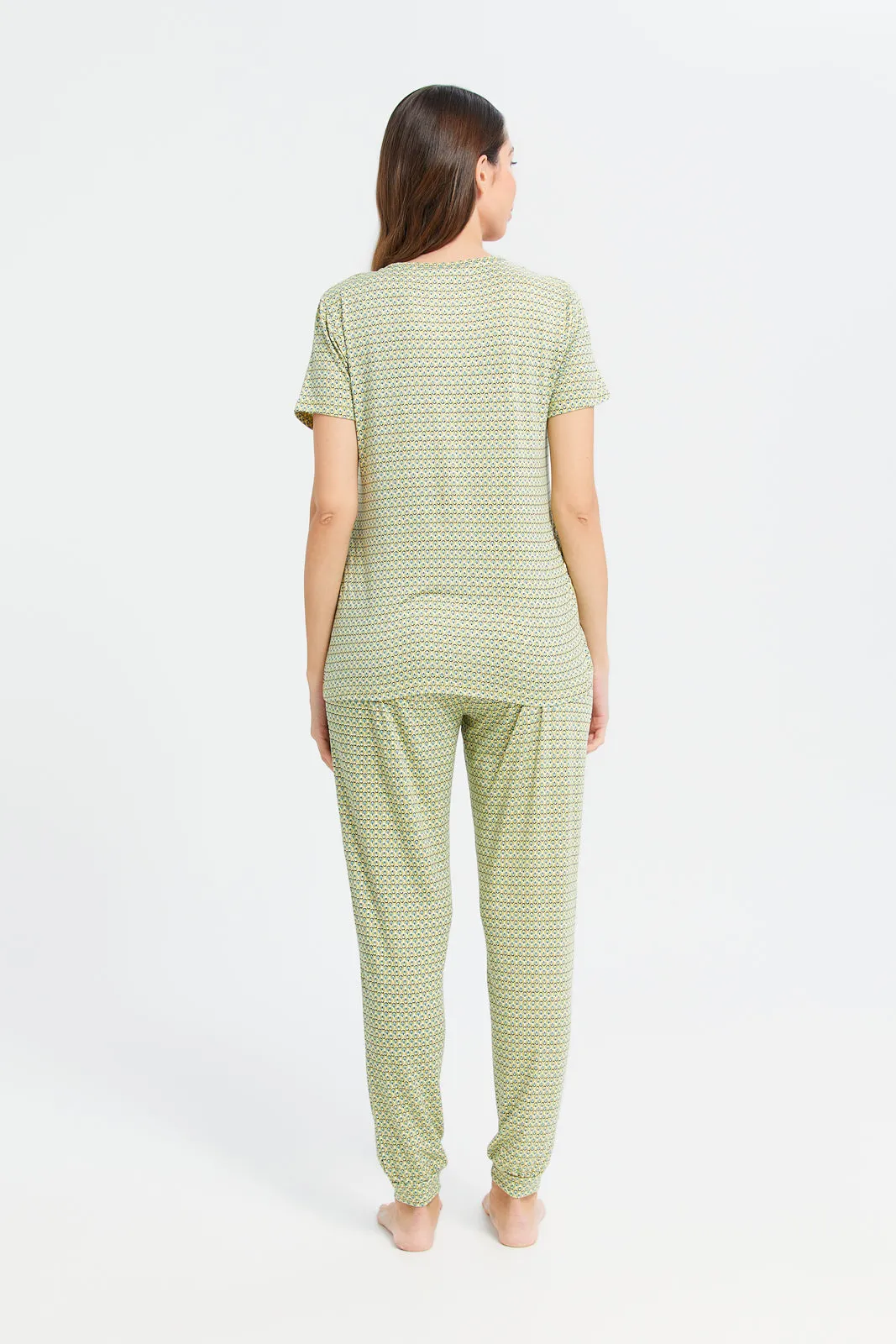 Women Green Print Pyjama Set (2 Piece)