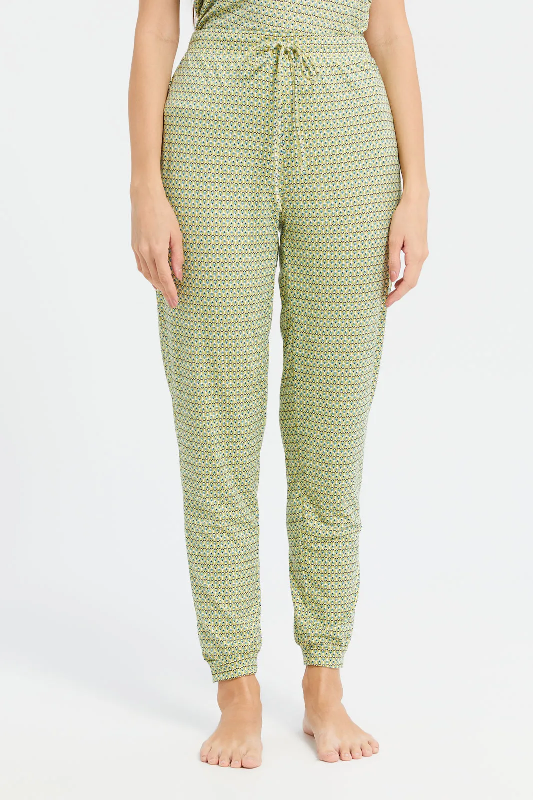 Women Green Print Pyjama Set (2 Piece)