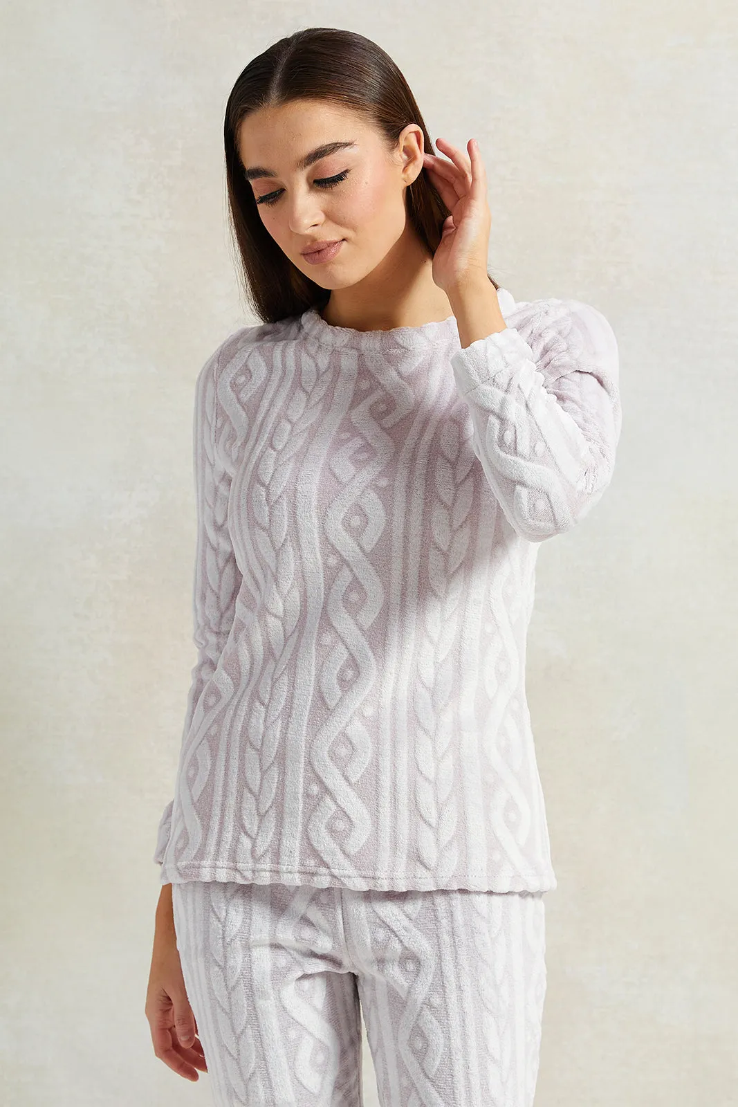 Women Ivory Textured Pyjama Set (2 Piece)