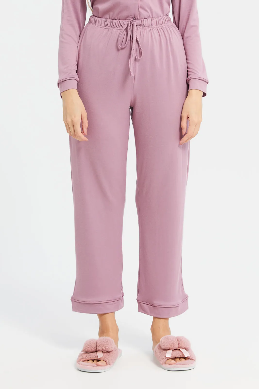 Women Lilac Solid Classic Pajama Set (2 Piece)