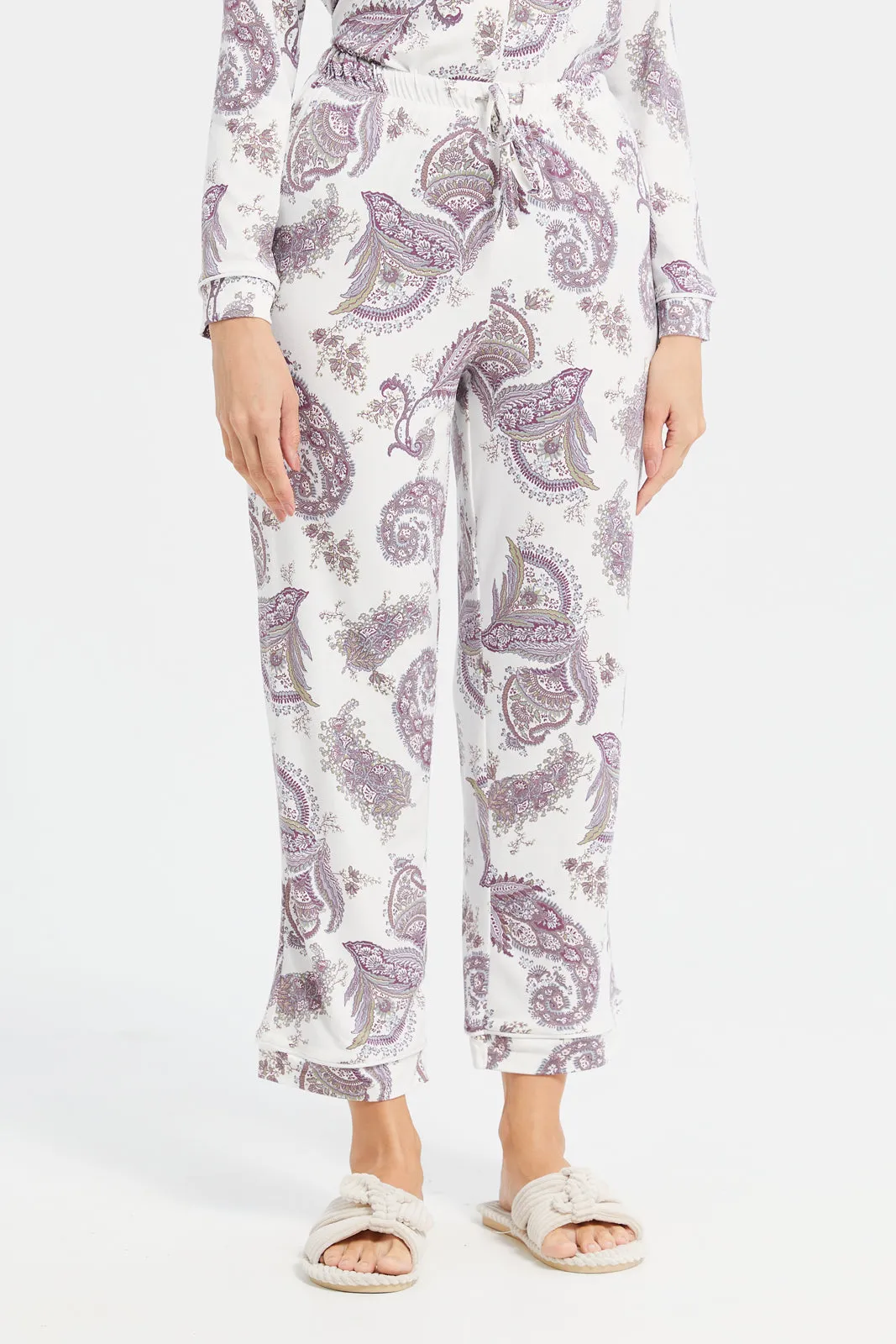 Women Mauve Printed Classic Pajama Set (2 Piece)