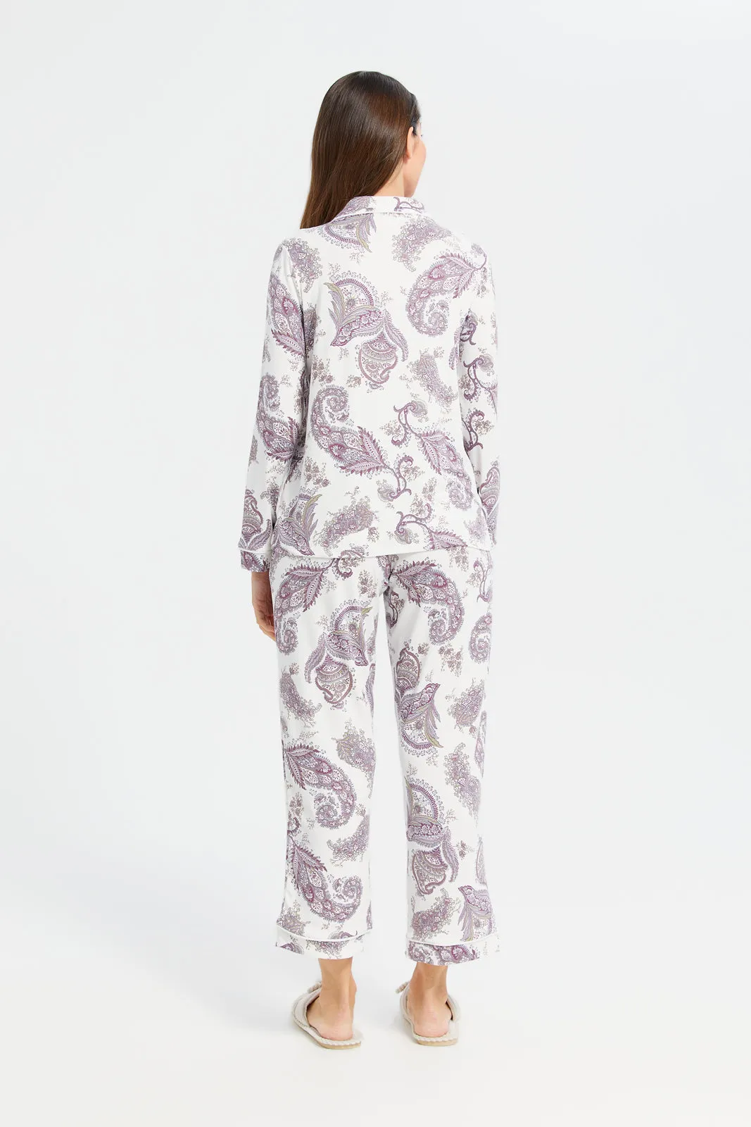 Women Mauve Printed Classic Pajama Set (2 Piece)