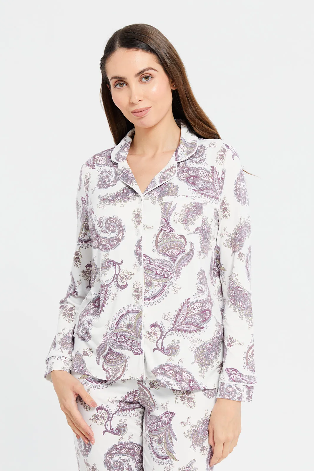 Women Mauve Printed Classic Pajama Set (2 Piece)