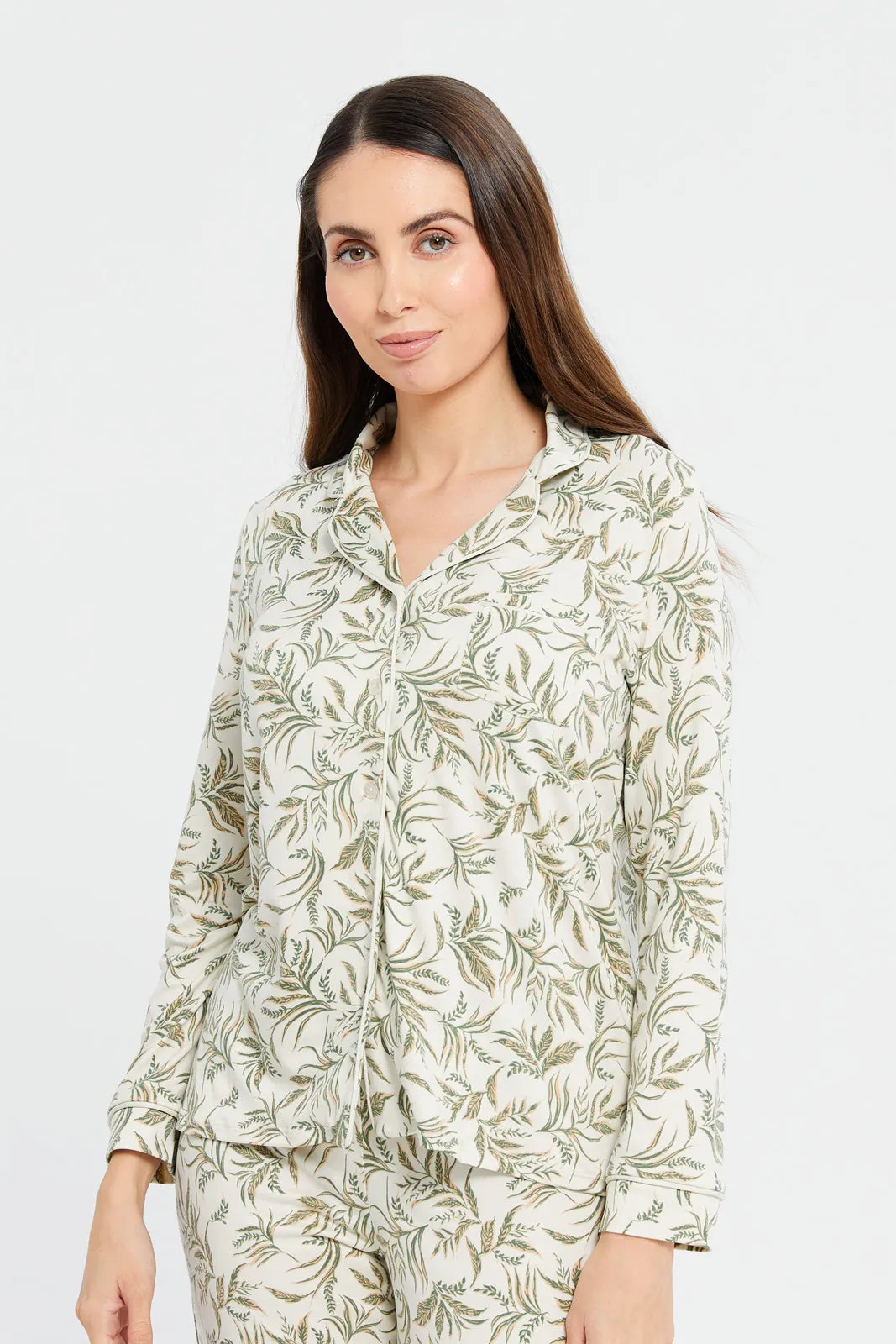 Women Mint Printed Classic Pajama Set (2 Piece)