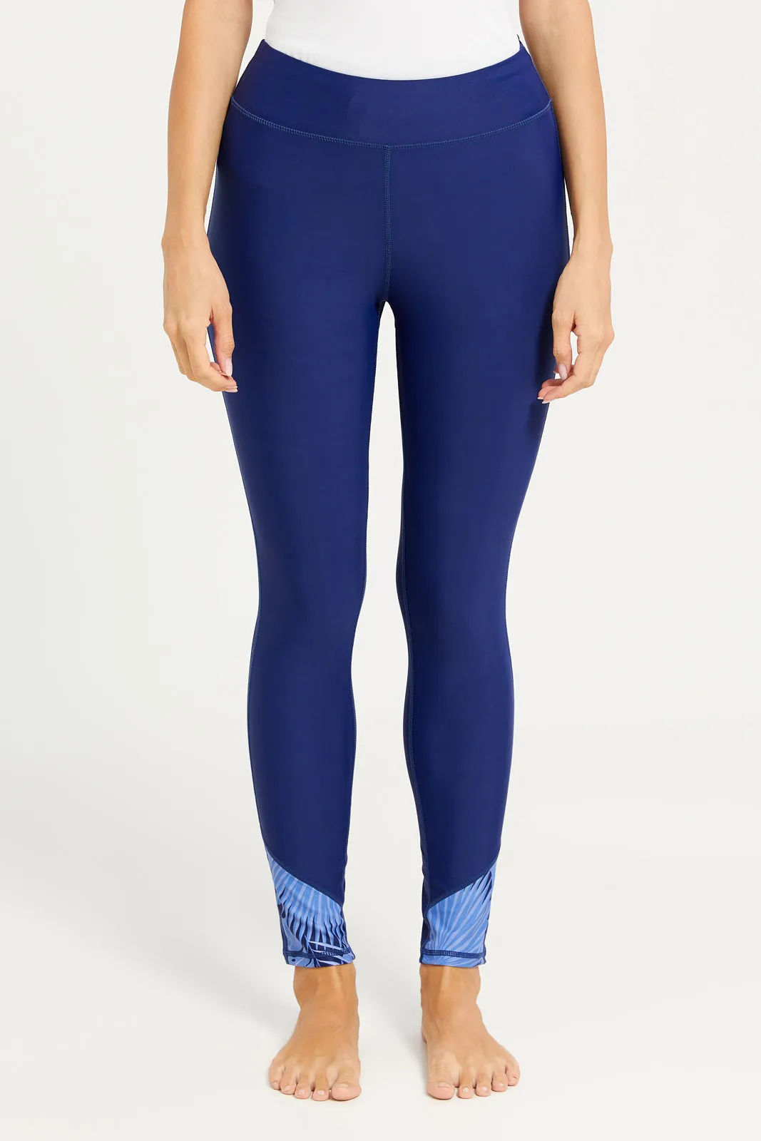 Women Navy Printed Swim Burkini Set (2 Piece)