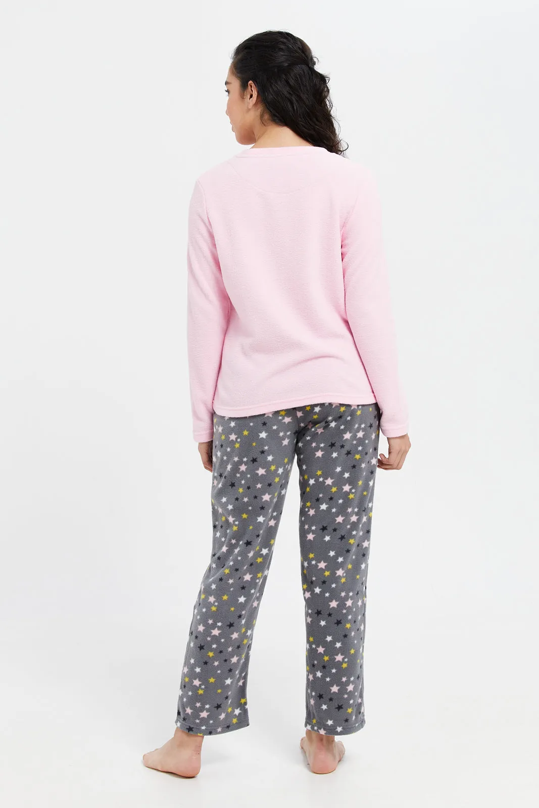 Women Pink And Charcoal Pajama Set (2 Piece)