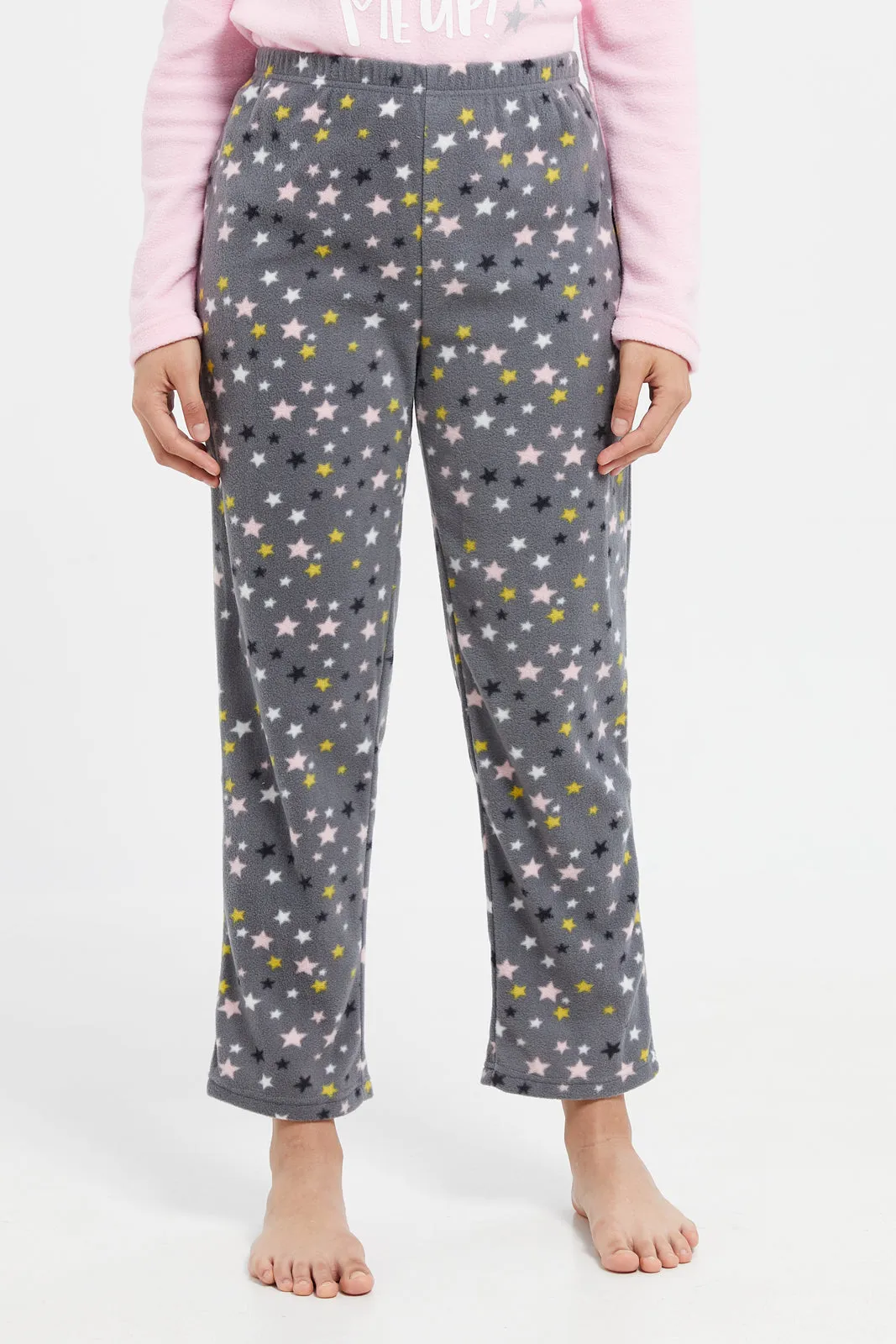 Women Pink And Charcoal Pajama Set (2 Piece)