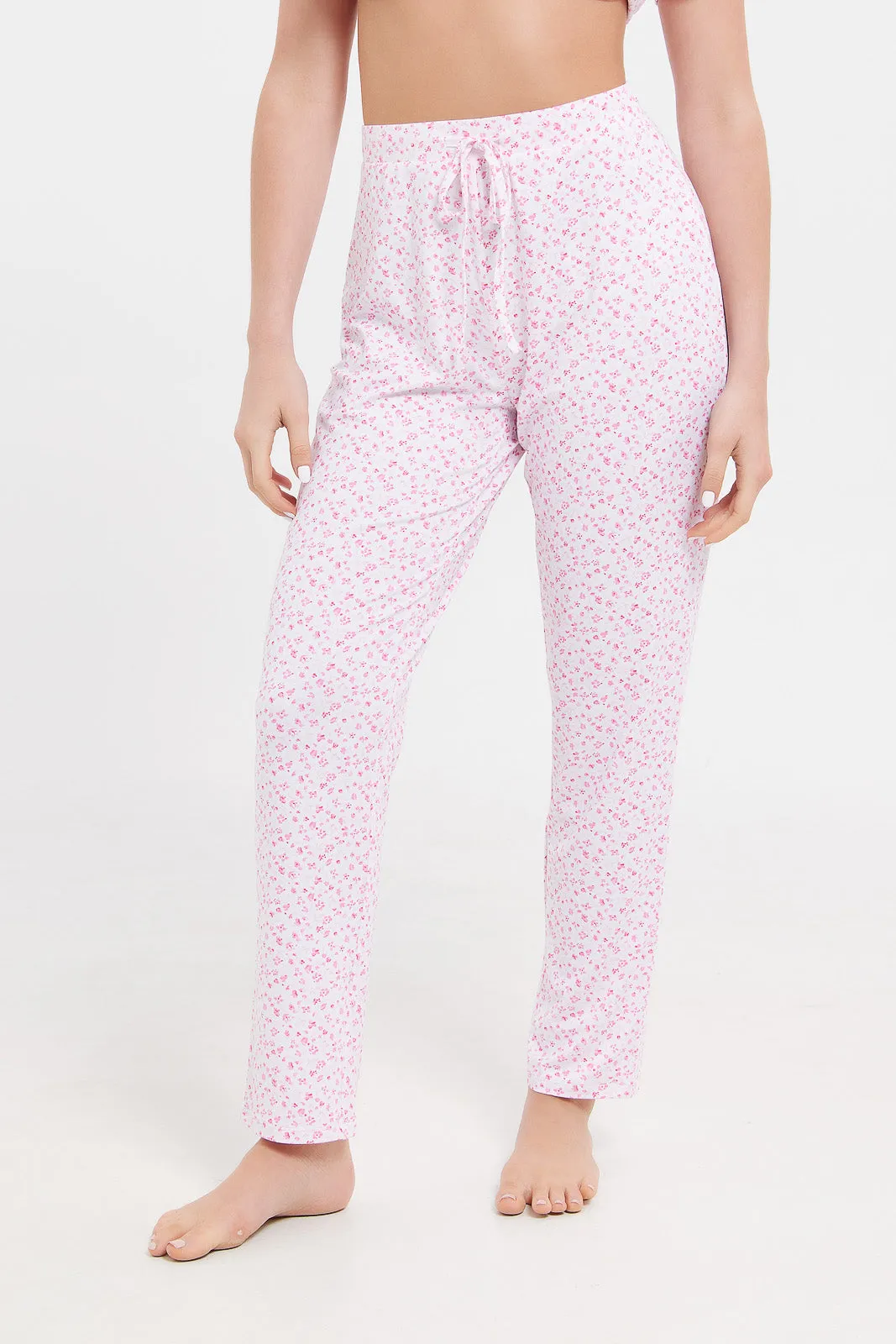 Women Pink Short Sleeves Printed Pyjama Set (2 Piece)