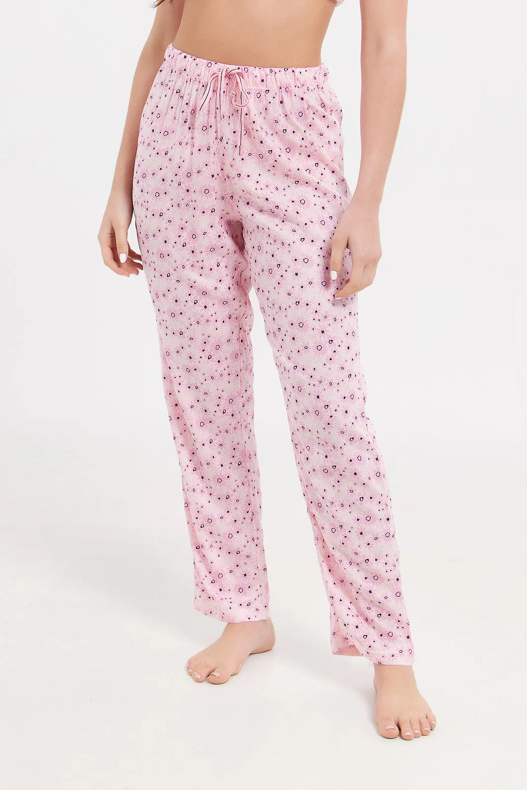 Women Pink Short Sleeves Pyjama Set (2 Piece)