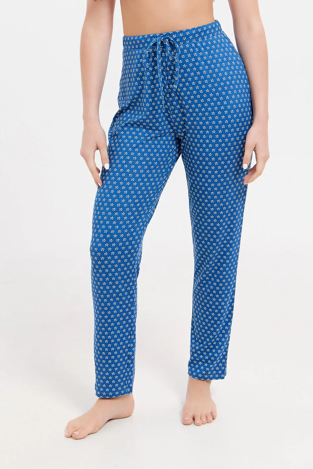 Women White And Blue Short Sleeves Pyjama Set (2Piece)