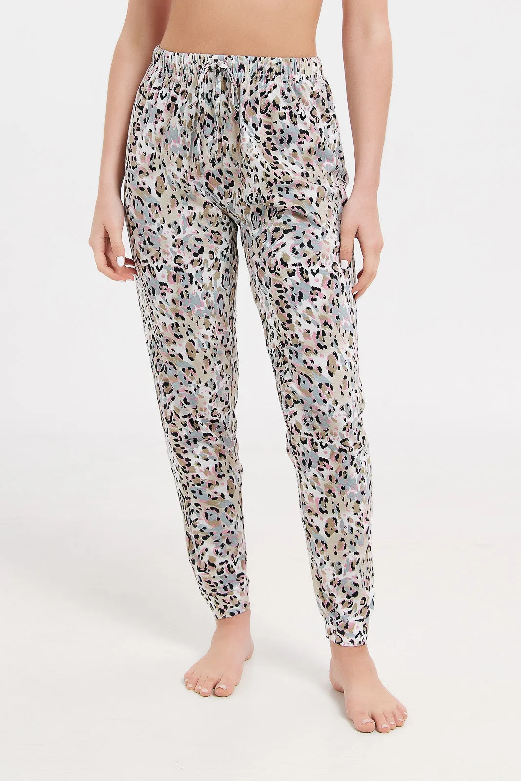 Women White Short Sleeves Printed Pyjama Set (2 Piece)