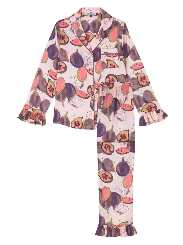 Womens Satin Frill Pyjamas Pink Figgy Stars