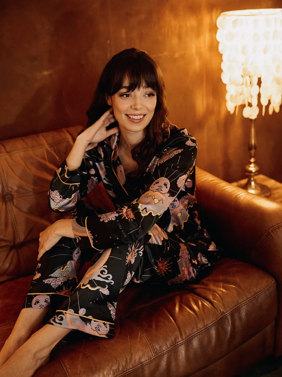 Womens Satin Traditional Pyjamas Black La Luna