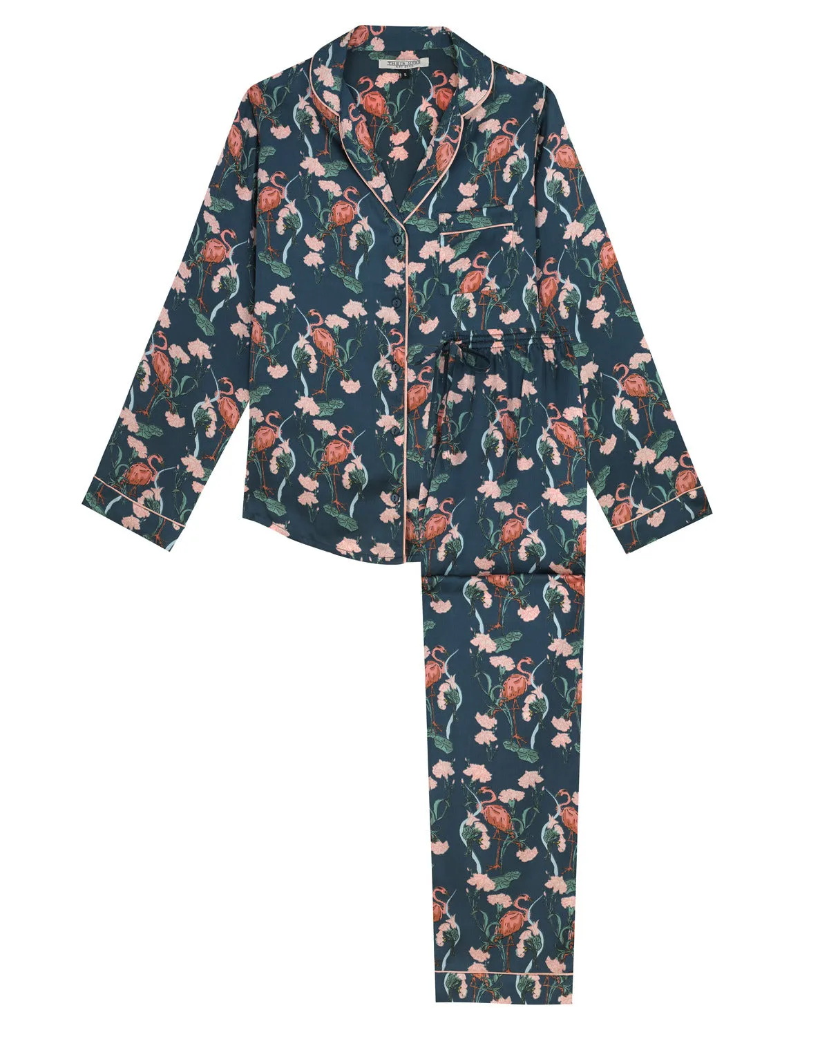 Womens Satin Traditional Pyjamas Flamingo