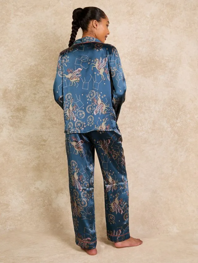 Womens Satin Traditional Pyjamas Pegasus