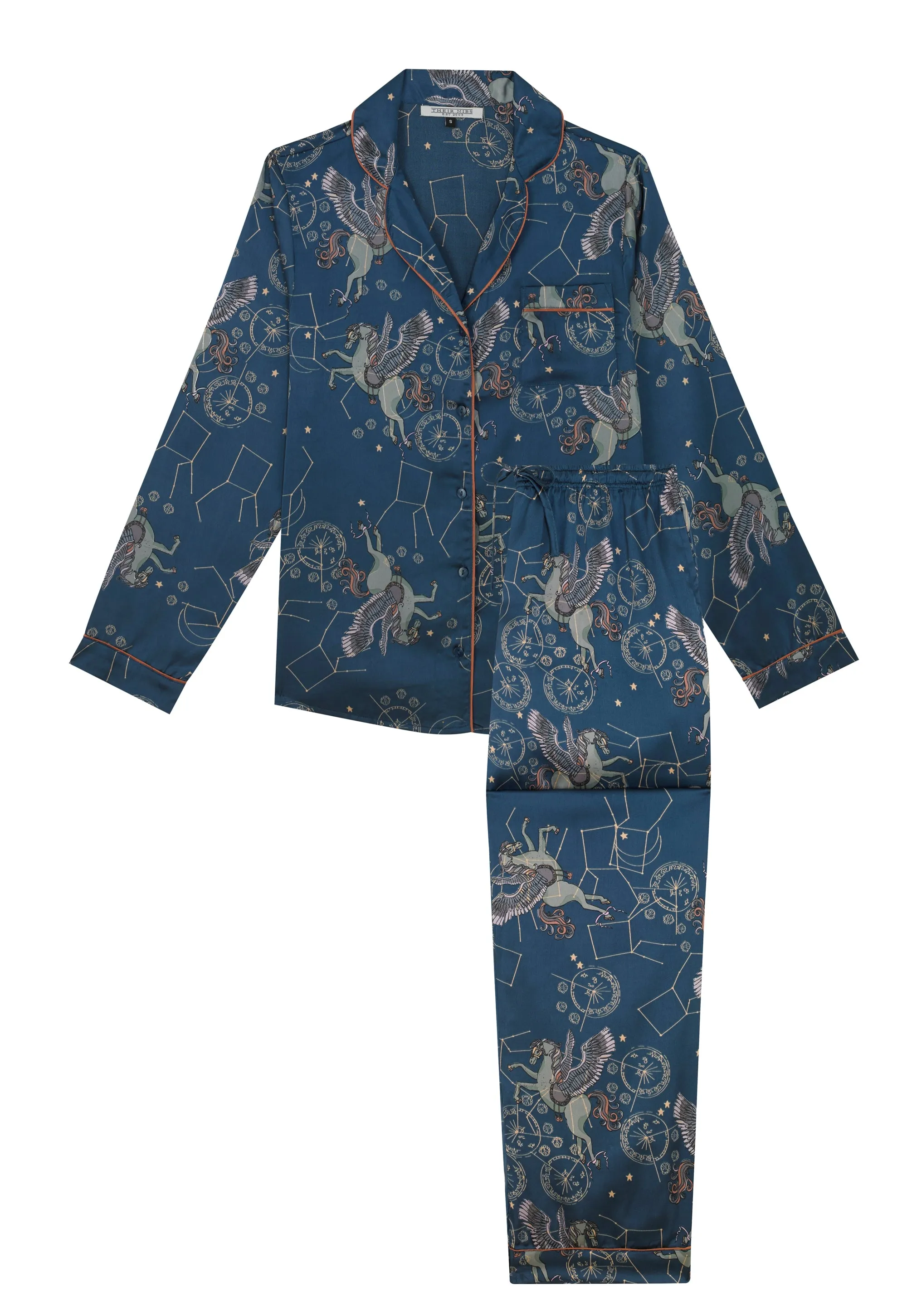 Womens Satin Traditional Pyjamas Pegasus