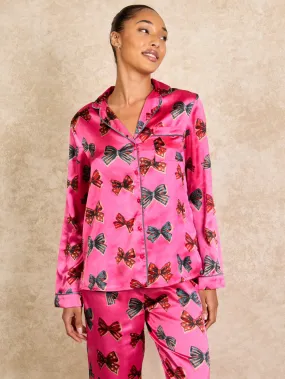 Womens Satin Traditional Pyjamas Vintage Bows