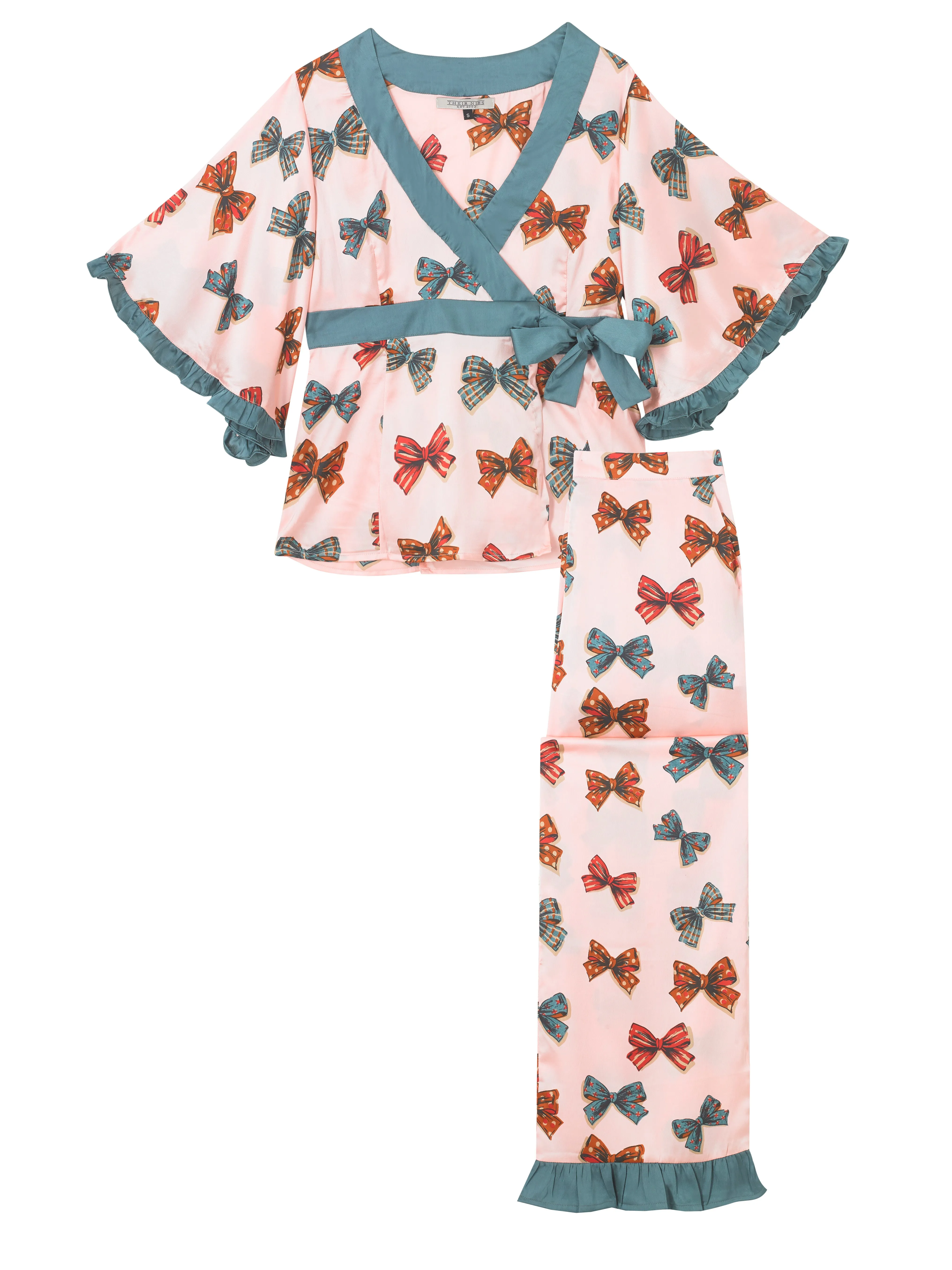 Womens Satin Wrap Fashion Pyjama Vintage Bows