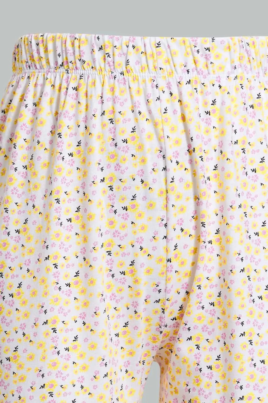 Yellow And White Floral Pyjama Set For Senior Girls (2 Piece)
