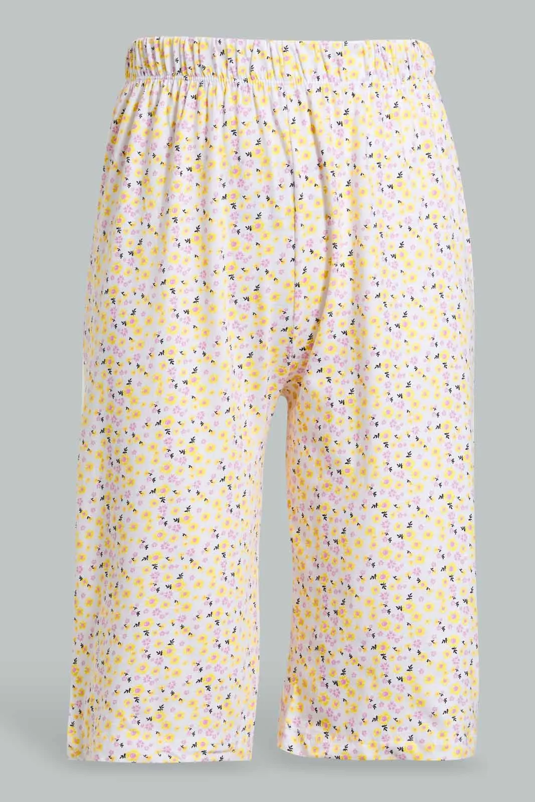 Yellow And White Floral Pyjama Set For Senior Girls (2 Piece)